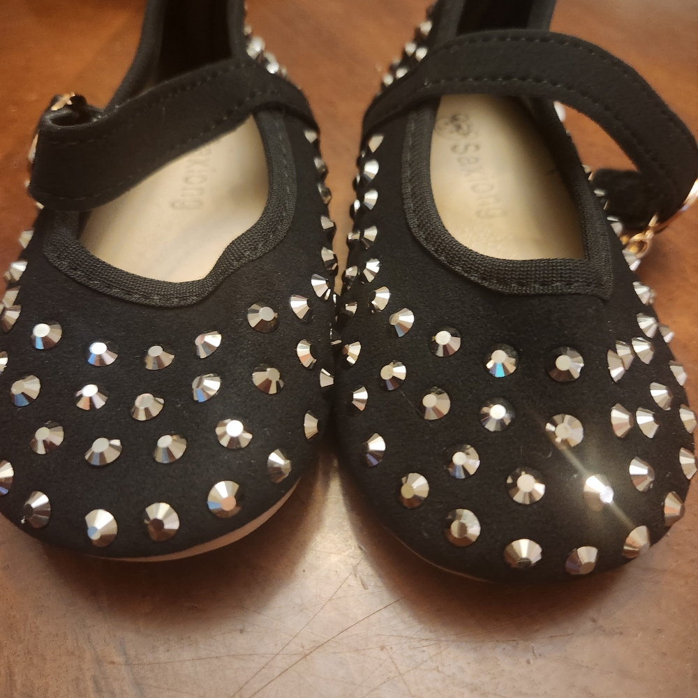 Black Kids Mary Jane Flats with Silver Studs